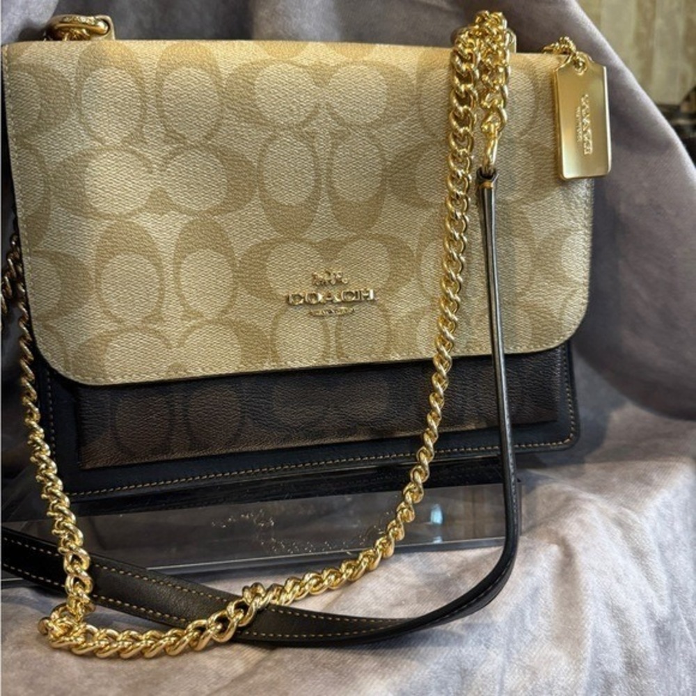 Coach Signature‎ Gold and Brown Crossbody Bag CD 866 Excellent - Picture 2 of 8